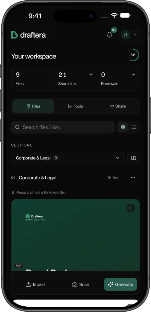 Draftera workspace on iPhone